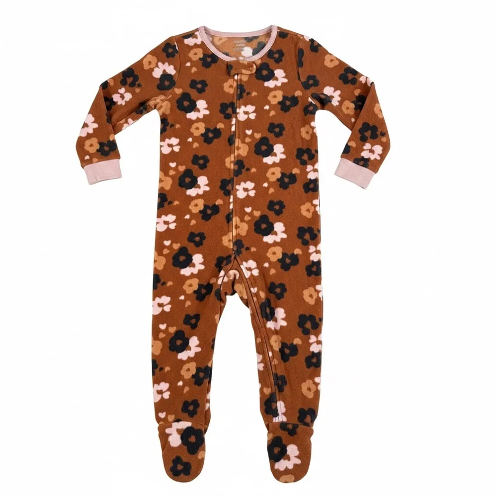 Carters Fleece Footie Pajama brown Floral 4T NWT